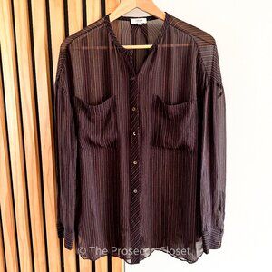 Aritzia Wilfred 100% Silk Button Down in Brown & Orange Stripe
